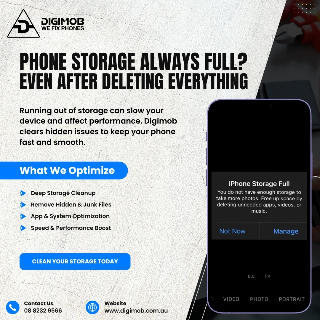 DigimobAU's tweet image. Phone Storage Always Full? Even After Deleting Everything.

Choose Digimob, for get smart solutions that clear space and improve performance.

Visit here: digimob.com.au

#phonestorage #StorageProblems #mobilerepair #SmartphoneTips #phoneissues #TechSupport
