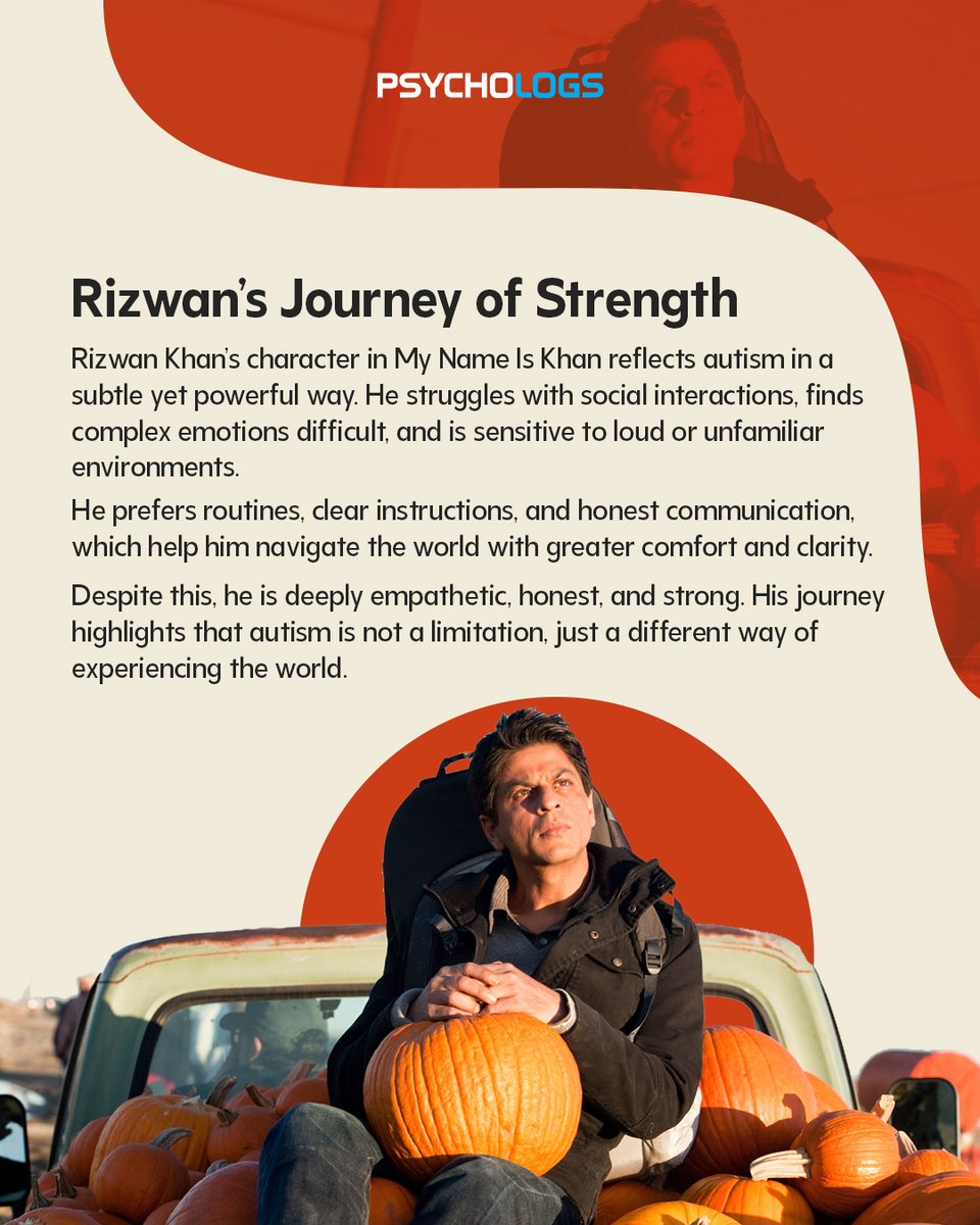 PsychologsIndia's tweet image. My Name Is Khan reminds us that autism is not something to be “fixed,” but something to be understood. Through Rizwan’s journey, we see honesty, empathy, and strength beyond stereotypes.

#AutismAwareness #Neurodiversity #MyNameIsKhan #BreakTheStigma #MentalHealthMatters