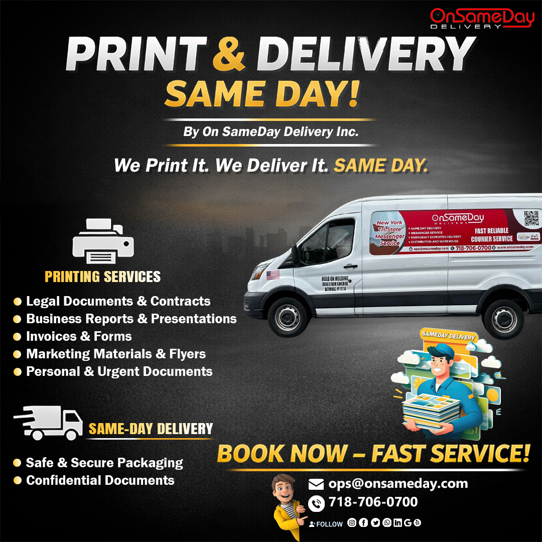 onsamedaydel's tweet image. Need it printed and delivered today? We’ve got you covered.
Print it. Deliver it. Done.
Call now to get started!

#SameDayDelivery #PrintingServices #FastDelivery #BusinessSolutions #DocumentPrinting #CourierService #NYCBusiness #UrgentDelivery #PrintAndDeliver