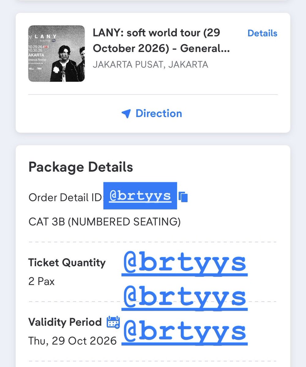 brtyys's tweet photo. WTS LANY SOFT TOUR DAY 1
29 oct 2026

CAT 3B (2 pax)
aku jual harga normal aja ya gais, karna udah dapet cat 2 😆

tiket pribadi, dijamin trusted 100% https://t.co/ohZBlpmXcN