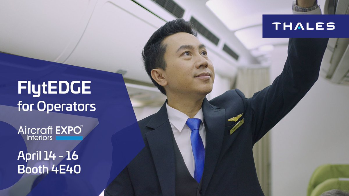 ThalesAerospace's tweet photo. ✈️Learn how #FlytEDGE can extend operational excellence beyond IFE for non-safety and safety-critical services.
✔ Improve crew efficiency
✔ Optimize maintenance logistics and supply chain management
✔ Accelerate turnaround times
Meet us at #AircraftInteriors Expo, Booth 4E40 https://t.co/NgpsdS0W8p