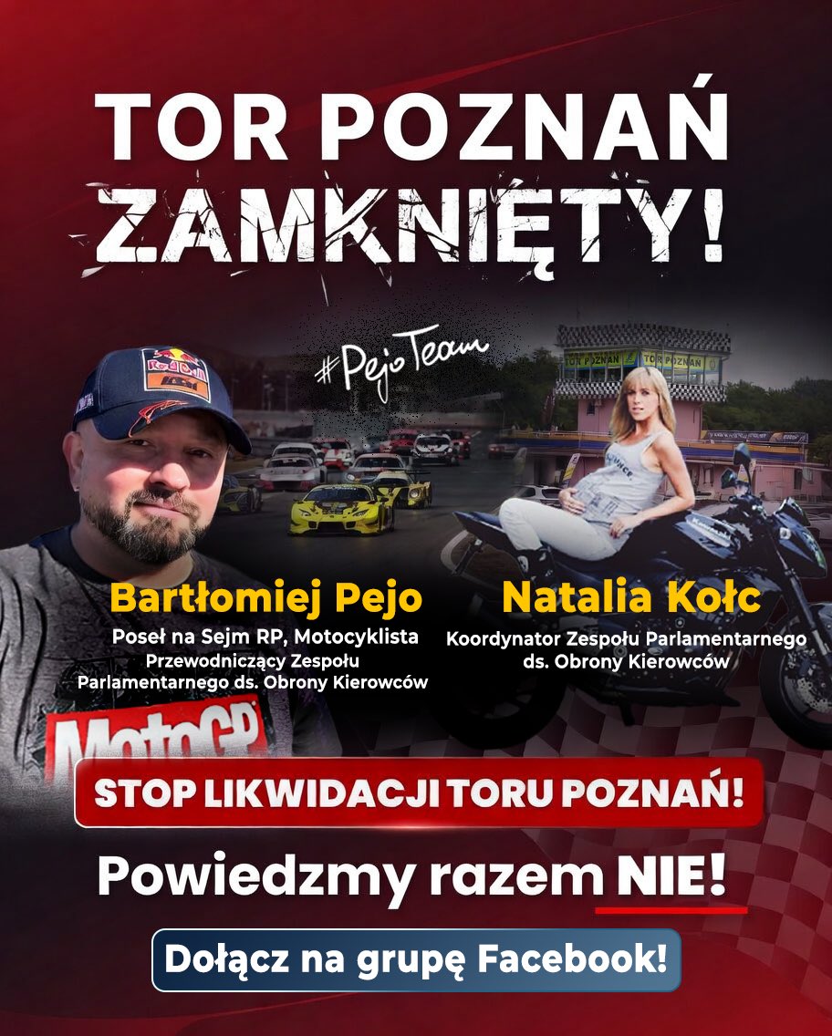bartlomiejpejo's tweet photo. 🚨 TOR POZNAŃ ZAMKNIĘTY! To nie jest „ochrona środowiska” – to jest LIKWIDACJA polskiego motorsportu na rozkaz urzędniczki z GIOŚ!

Hanna Kończal, świeżo upieczona Główna Inspektorka Ochrony Środowiska (nominowana przez rząd Tuska), właśnie wbija ostatni gwóźdź do trumny jedynego w Polsce toru z homologacją FIA Grade 3. Koniec z zawodami, koniec z treningami, koniec z tym, co tysiące Polaków kochały i z czego żyły.

Dla kogo to jest? Dla garstki mieszkańców, którzy nie wytrzymują 55 dB? Serio? A co z setkami kierowców, mechaników, tunerów, fotografów, sędziów, wolontariuszy, firm sponsorskich, hoteli, gastronomii i całych rodzin, które od pokoleń budowały swoje życie wokół tego sportu?

To nie jest decyzja „ekologiczna” – to jest ideologiczna likwidacja pasji i zawodu. Hobbyści, którzy w weekendy uciekali od szarej rzeczywistości na tor, żeby poczuć adrenalinę i wolność. Zawodowcy, dla których motorsport to nie zabawa, tylko chleb, warsztat, marzenia i polska reprezentacja na arenie międzynarodowej.

Zamykacie tor – zabijacie kulturę motorsportu w kraju, który i tak ma jej za mało. Zabijacie miejsca pracy, zabijacie marzenia dzieciaków, które marzyły o kasku zamiast o kolejnym TikToku. To jest po prostu dewastacja.

Polski motorsport nie umarł przez brak pieniędzy czy talentu. Umarł przez biurokratyczny młot urzędniczy w rękach osoby, która najwyraźniej nigdy nie rozumiała, czym jest prawdziwa pasja.

Dołącz do grupy i broń z nami polskiego motorsportu:
https://t.co/Xiatw3fFZj

#RatujmyTorPoznań #MotorsportNieUmiera #LikwidacjaSportu