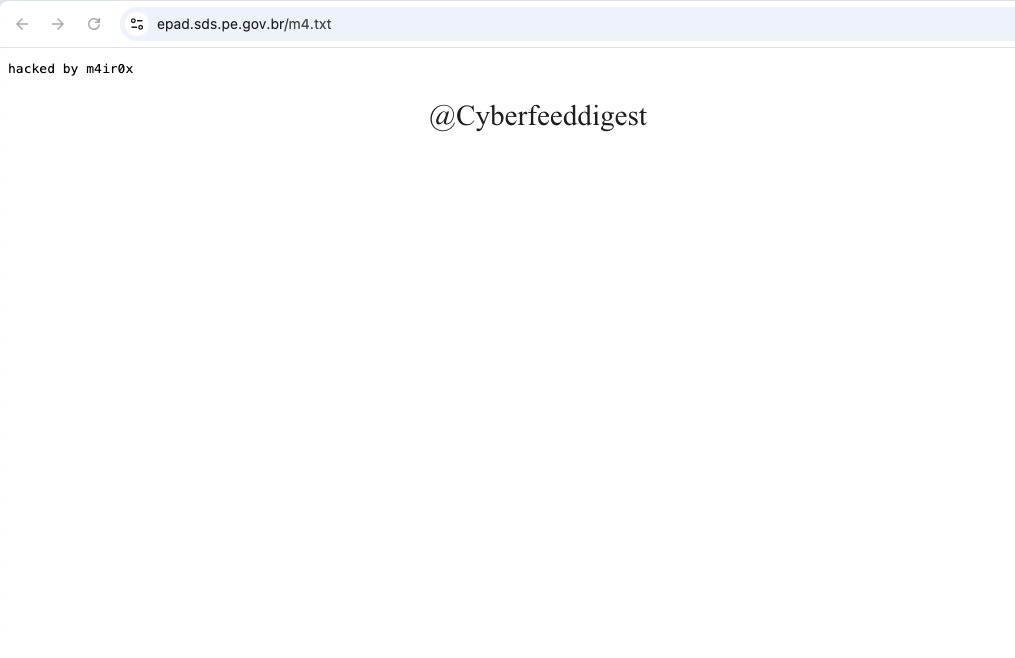cyberfeeddigest's tweet image. A governmental website of #Brazil hxxps://epad.sds.pe.gov.br/m4.txt
#Hacked by m4ir0x

#BRAZIL #Hack #Defacement