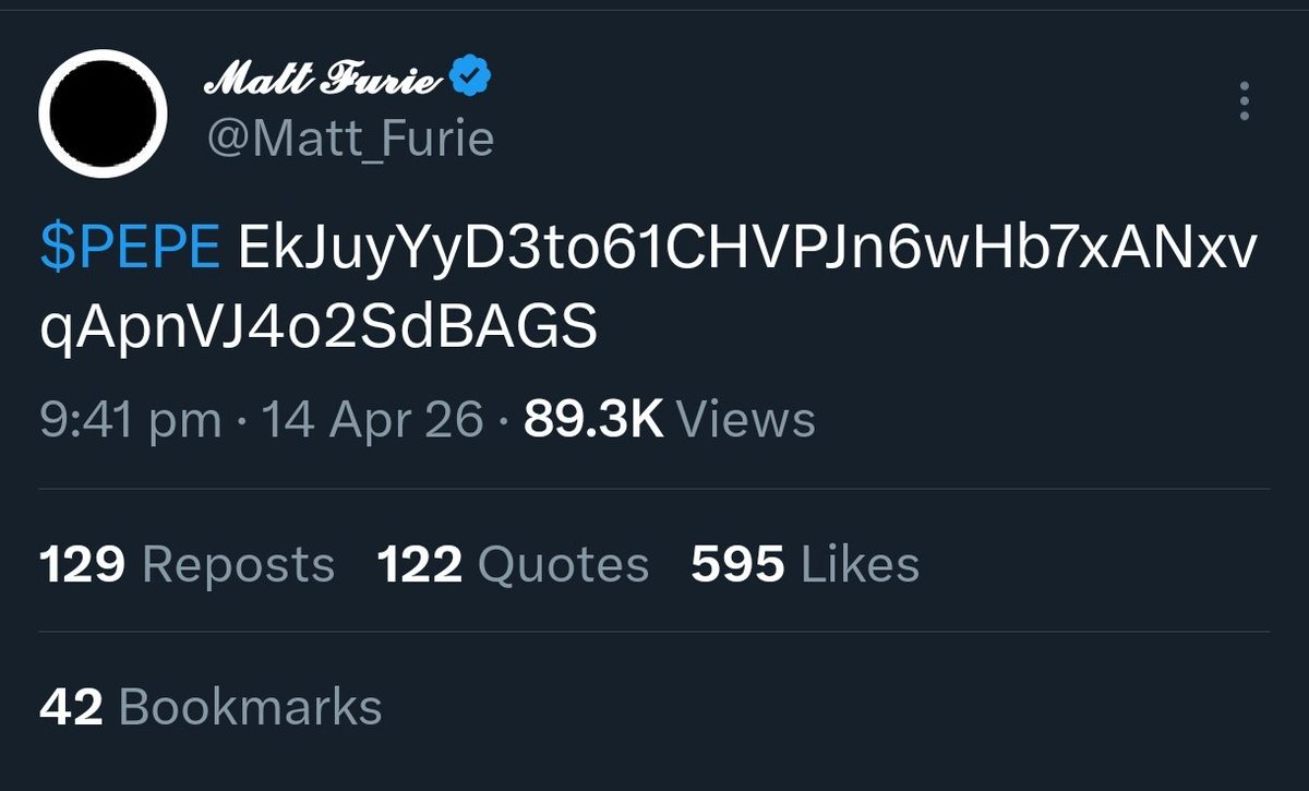suneel_99's tweet photo. 🚨 ALERT: Crypto community, be aware.
On April 14, 2026, a verified account @Matt_Furie posted a $PEPE contract address with ZERO context or explanation.

What happened next:
➡️ Thousands rushed to buy
➡️ Price pumped
➡️ Insiders dumped on buyers
➡️ Tweet was SILENTLY DELETED https://t.co/9Lm77fJ9U0