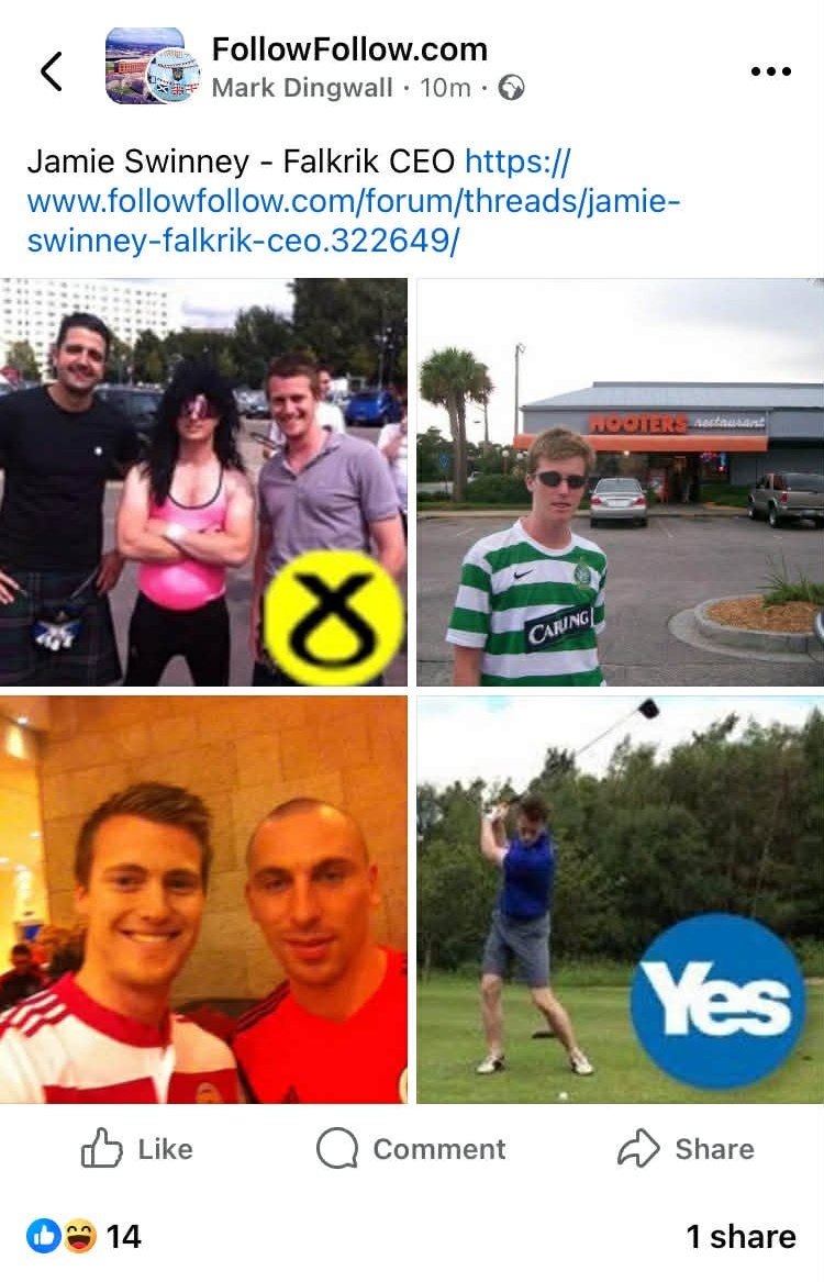 ProudScot76's tweet photo. So the @FalkirkFC CEO who registered his outrage at @RangersFC fans songbook whilst ignoring the "ORANGE BASTARDS" chants from the Falkirk fans is actually a @CelticFC fan 🤷🏻 

Stands to reason why he had nothing to say about the IRA fest when Celtic fans took over the ground 👊🏼 https://t.co/uech4EGI52