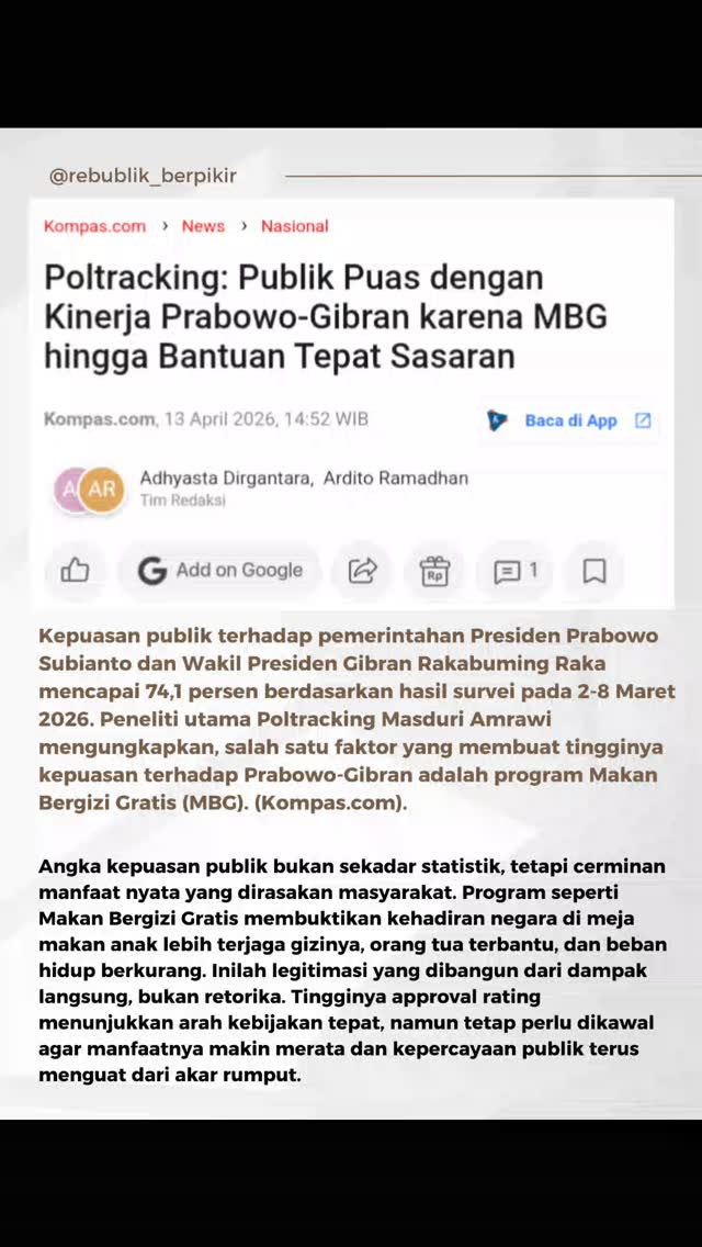 biasa_raky6933's tweet image. Kepuasan publik bukan sekadar angka—ini tentang dampak nyata yang dirasakan masyarakat. Di bawah kepemimpinan dan , program seperti Makan Bergizi Gratis menjadi bukti bahwa kebijakan bisa hadir langsung di meja rakyat.
#fyp #kabar #berita #jagaindonesia #mbg