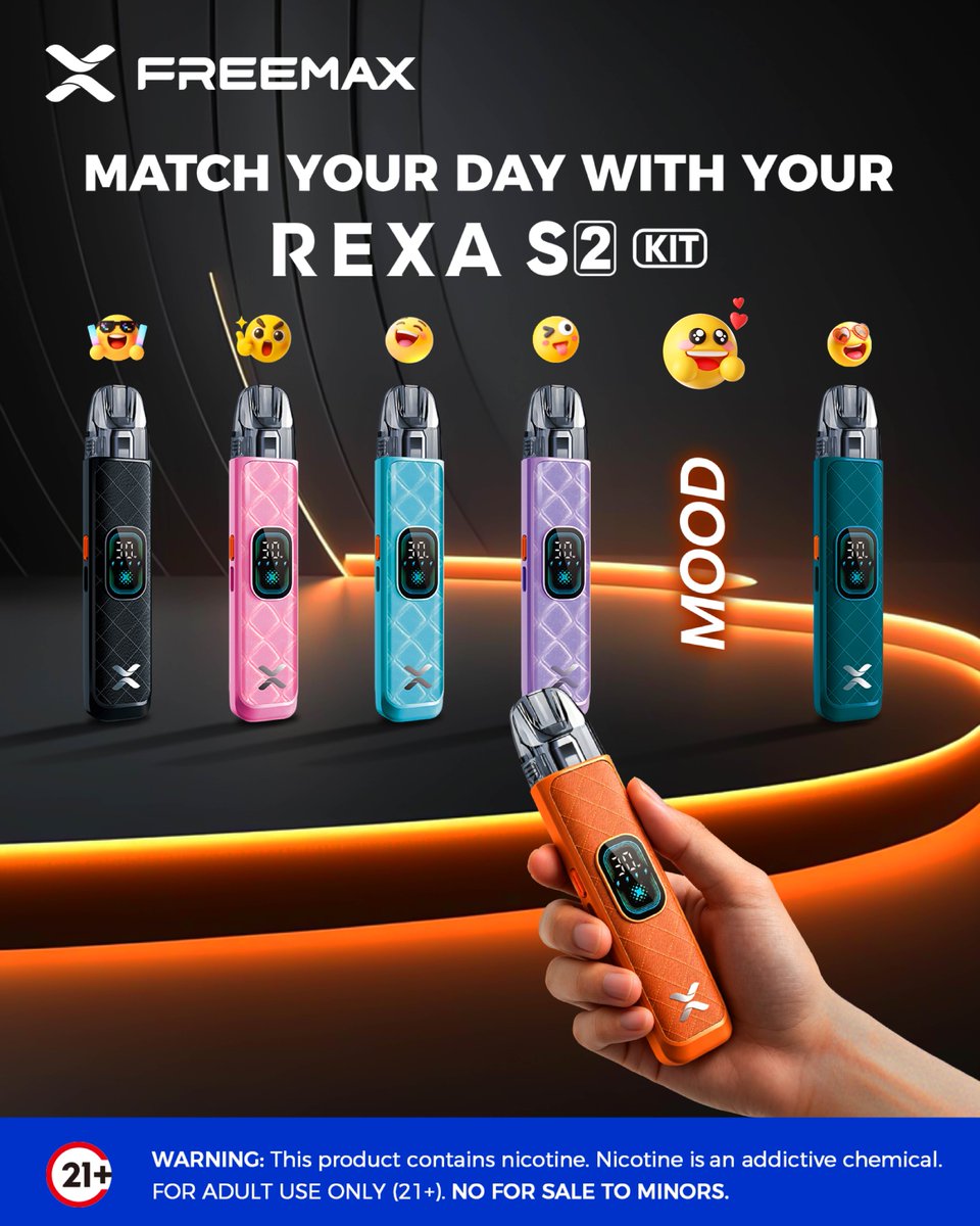 Freemaxvape's tweet photo. Match your day with your REXA S2 KIT β¨
Every mood, every moment β perfectly in sync π¨
.
.
.
.
.
β οΈ Warning: This product contains nicotine. Nicotine is an addictive chemical.
π Must be 21+.
-
#FREEMAX #PodMod #PodSystem #RexaS2kit #style https://t.co/qbJ7nff5yy