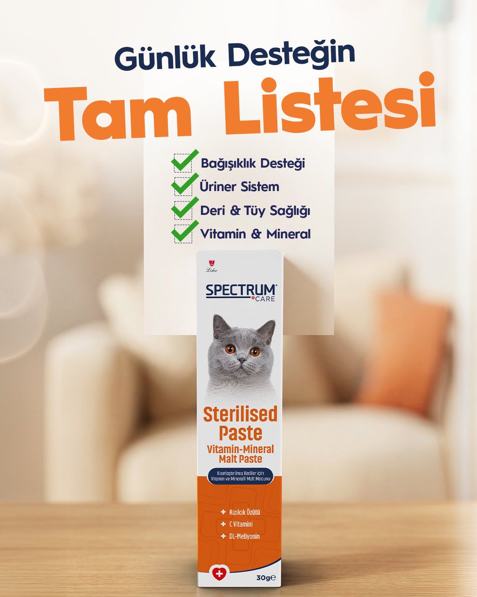 Kedinizin bakımında küçük dokunuşlar fark yaratır. Spectrum kısırlaştırılmış kediler için vitamin ve mineralli malt macunu, bağışıklık ve üriner sistem sağlığını destekler.

#Spectrum #PetCare #SterilisedPaste #KediBakımı #CatMalt