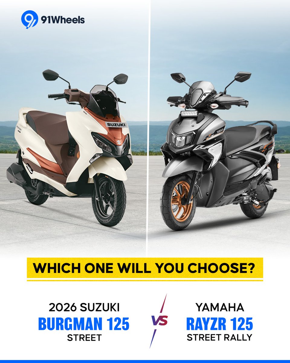 91wheels's tweet image. Two popular 125cc scooters. One tough choice. 👀
Suzuki Burgman Street 125 brings comfort &amp;amp; practicality
Yamaha RayZR 125 Street Rally offers sporty styling &amp;amp; agility
Your pick? 👇

#91Wheels #AutoExpert #ScooterReview #BurgmanStreet125 #RayZRStreetRally #SuzukiVsYamaha