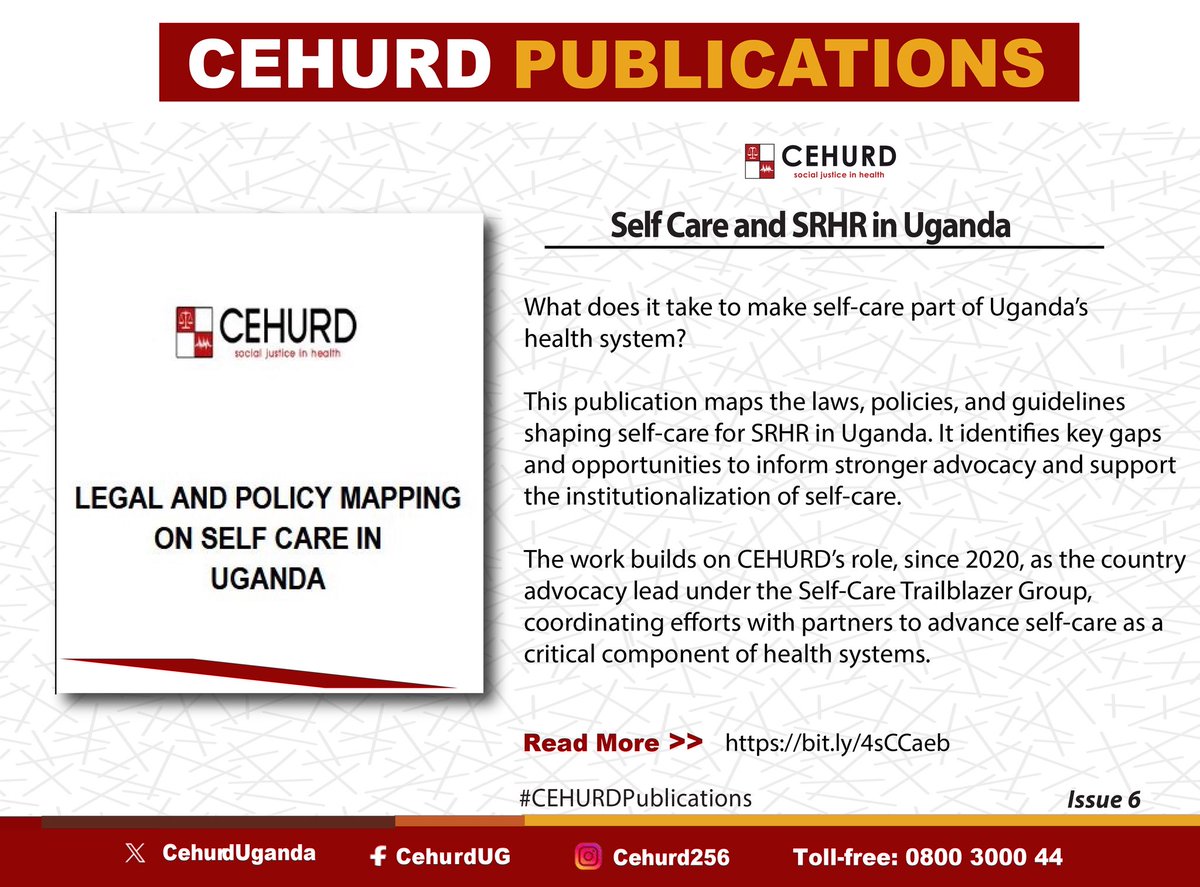 cehurduganda's tweet image. 𝗦𝗲𝗹𝗳-𝗖𝗮𝗿𝗲 𝗮𝗻𝗱 𝗦𝗥𝗛𝗥 𝗶𝗻 𝗨𝗴𝗮𝗻𝗱𝗮

What does it take to move #SelfCare from concept to practice within the health system?

This publication takes a closer look at the legal and policy environment shaping self-care for sexual and reproductive health and rights