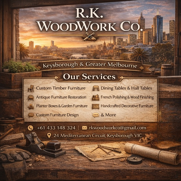 rkwoodworkco's tweet image. Premium Woodwork, Crafted to Perfection
At R.K. WoodWork Co. we offer:
🪵 Custom Furniture
🛠️Restoration &amp;amp; Repair
✨French Polishing
🌿Outdoor Planters &amp;amp; Garden Furniture
📍 Keysborough VIC
📞 +61 433 148 324
🌐 rkwoodwork.com.au
#RKWoodWorkCo #CustomFurniture #Woodwork