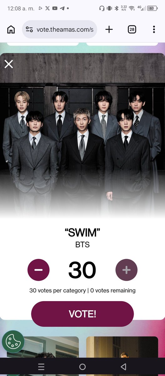 Hoseokie1306's tweet photo. ARMY no olviden dejar sus votos por favor ese premio tiene que ser para nuestros chicos.💜

📎(https://t.co/xskXXJ3byb)

VOTE FOR BTS ON AMAS 
VOTE SWIM ON AMAS 
#VoteForBTSonAMAs 
#VoteForSWIMonAMAs https://t.co/NrItMJITIY