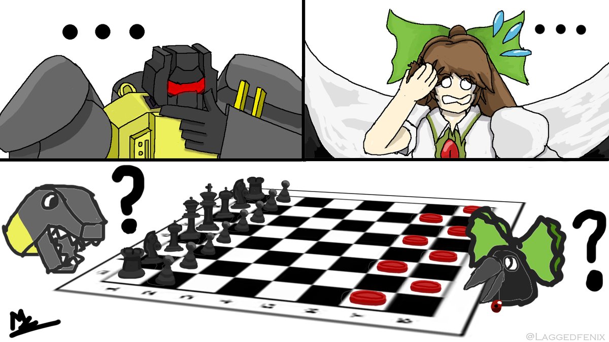 laggedfenix's tweet photo. Grimlock jugando Ajedrez con Okuu (No saben jugar)
#touhou #Transformers https://t.co/1F38HYfvvF