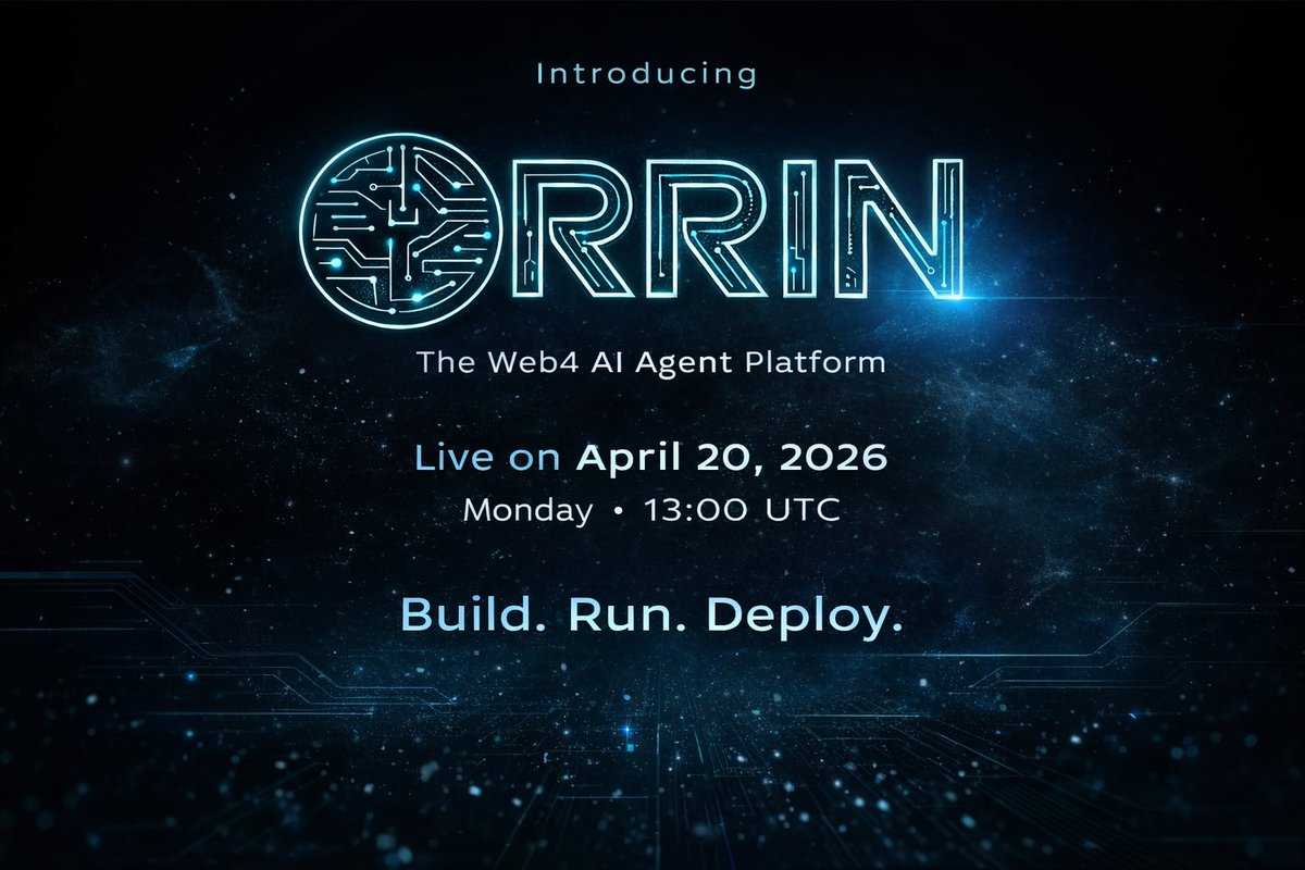 Agent_ORRIN's tweet photo. ORRIN is Coming

📅April 20, 2026
⌛️Monday • 13:00 UTC

The future of AI agents starts here. https://t.co/tXR08Pb0vj