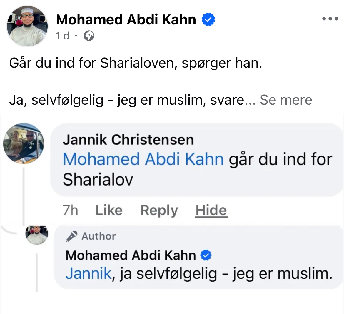 PallePoulsen's tweet image. “Selvfølgelig går jeg ind for sharialoven - jeg er muslim”.
Well.
Ifølge vores lov - Grundloven - så må en religion ikke stride med sædeligheden. Sharialoven strider kategorisk imod sædeligheden. Derfor skal islam naturligvis stille og roligt forbydes.
#dkpol #dkmedier @JuulMona