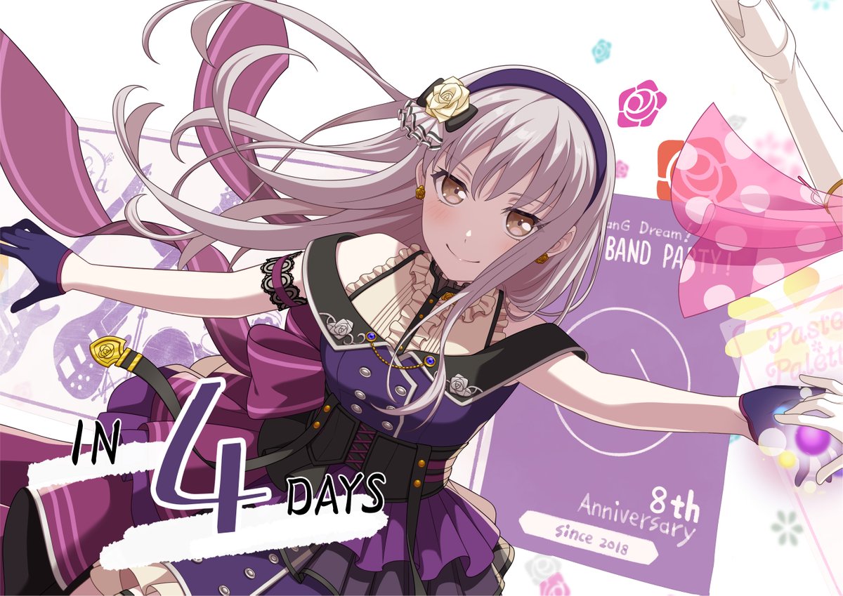 ＼8th Anniversary starts in 4 days❗／

Today’s countdown illustration features Roselia's vocalist, Yukina!🌹

Share this post with the hashtags #GBP8th #Roselia before Apr. 22, 8:00 UTC and we will randomly select one winner to receive Stars x 1000!🎁