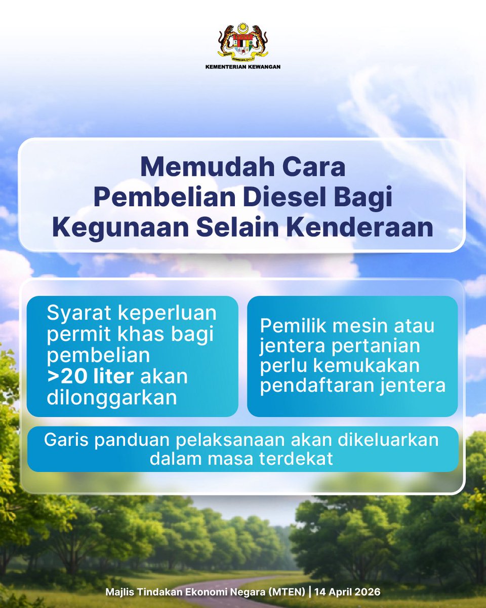 Kerajaan umum bantuan tunai tambahan sebanyak RM75 juta bagi pengguna diesel:

Baca lanjut: facebook.com/share/p/1Dtiqa…

<a href="/ZambryOfficial/">Zambry Abd Kadir</a> <a href="/AdamAdli/">Adam Adli</a> 

#MalaysiaMADANI
#MADANIbekerja
#RancakkanMADANI
#YakinMADANI