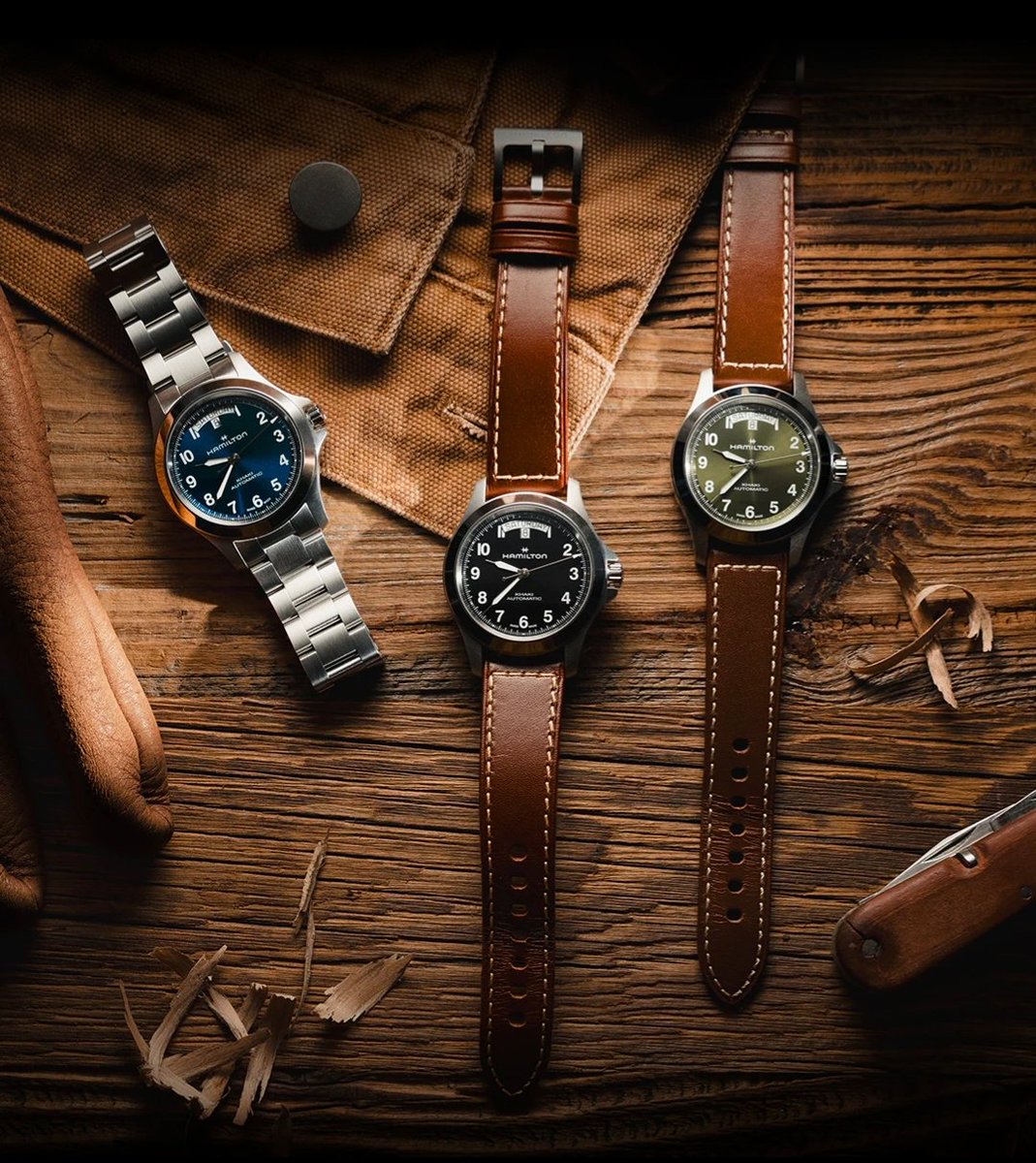 tamukun's tweet image. カーキフィールド キング、良いかも。レザーベルトは109800円、ブレスレットは、119800円。 #Hamilton  #ハミルトン