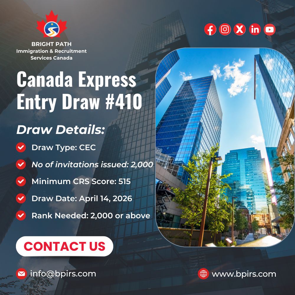 Bright_Path_'s tweet image. Canada Issues 2,000 Invitations in Express Entry Draw #410.

CEC-specific draw sees CRS cut-off at 515, offering fresh PR opportunities for candidates with Canadian work experience.

#CanadaImmigration #ExpressEntry #CanadaPR #CEC #CanadaDraw #CRSScore #ImmigrationNews #bpirs