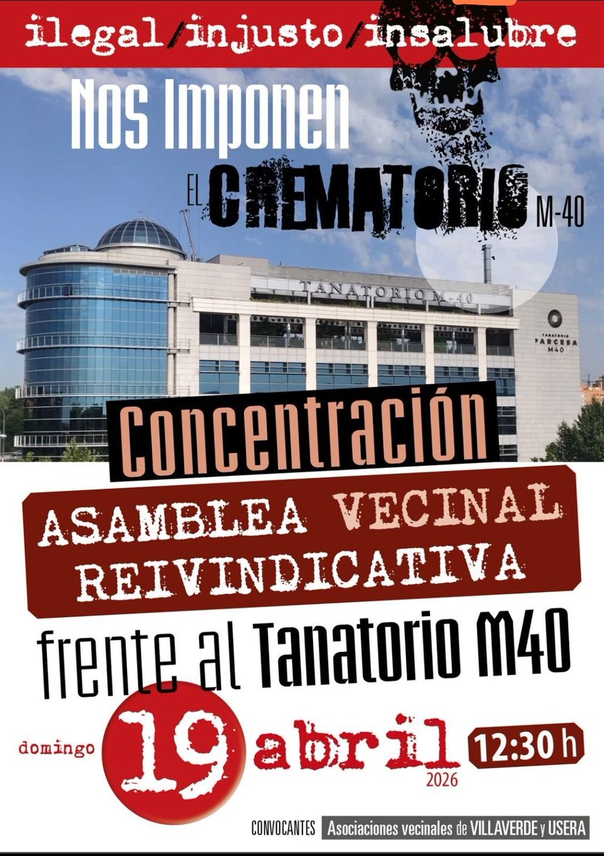 AngelaGomezMele's tweet photo. Este domingo lo volveremos a gritar #NoAlCrematorioM40 #Parcesa @AlmeidaPP_ @MADRID
Por nuestra #salud #PorLaDignidadDelSur
#Usera #Villaverde @aavvSanFermin @ButarqueFC https://t.co/nO4KyTmxEc