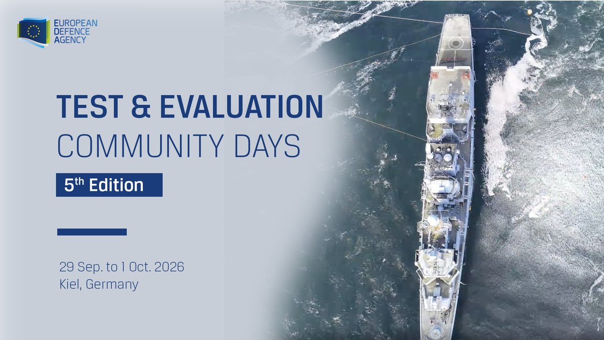 EUDefenceAgency's tweet image. Registrations are open for the EDA's #Test &amp;amp; #Evaluation Community Days 2026 🇪🇺

Discussions will focus on artificial intelligence, autonomous systems and strengthening European cooperation.

➡️eda.europa.eu/news-and-event…

#EUdefence #AI #AutonomousSystems