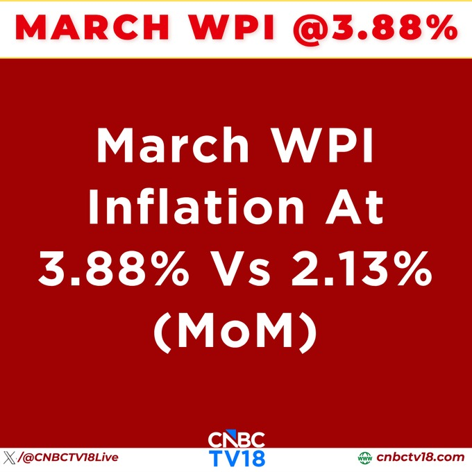 orientalstocks's tweet photo. March WPI Inflation At 3.88% Vs 2.13% (MoM)

Alert: March WPI inflation of 3.88% highest in 38 months https://t.co/y4DJQpNs6X