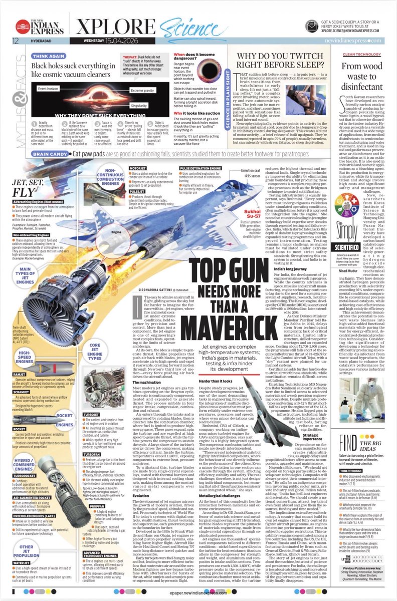 XpressHyderabad's tweet photo. In this week’s #XploreScience, learn about #Blackhole, twitch before sleep, and
What’s the incredible engineering & #Science behind the #fighterjets including where #India’s #Kaveri & #jet engine dream stands
@NewIndianXpress https://t.co/8x2fSLlMfy