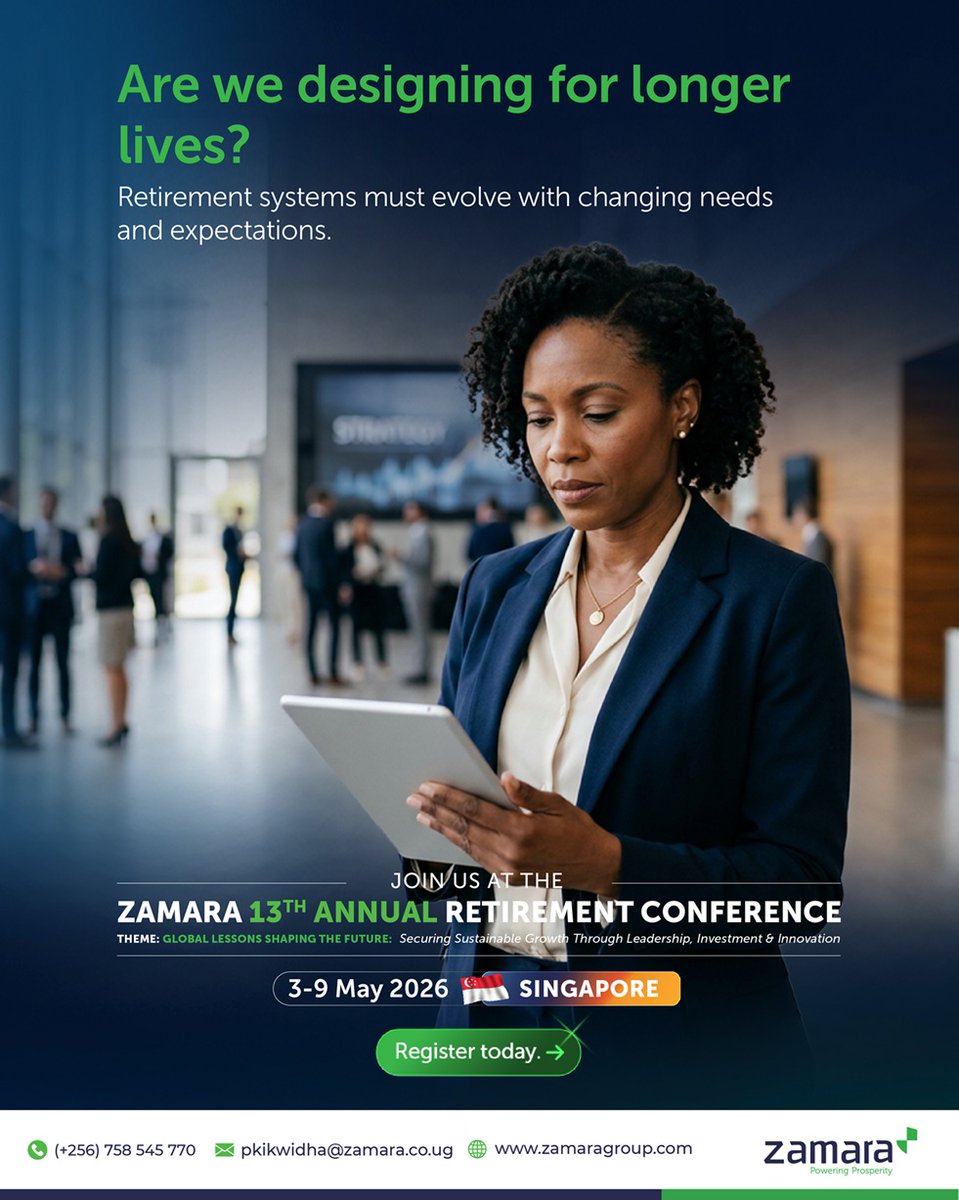 ZamaraUganda's tweet photo. Step into the future of retirement planning at the Zamara Retirement Conference. Trustees and institutional leaders are invited to connect, learn, and lead with impact. Reach us on pkikwidha@zamara.co.ug to book your spot.
#ZamaraRetirementConference 
#FutureReady https://t.co/ETxk0WhCfy