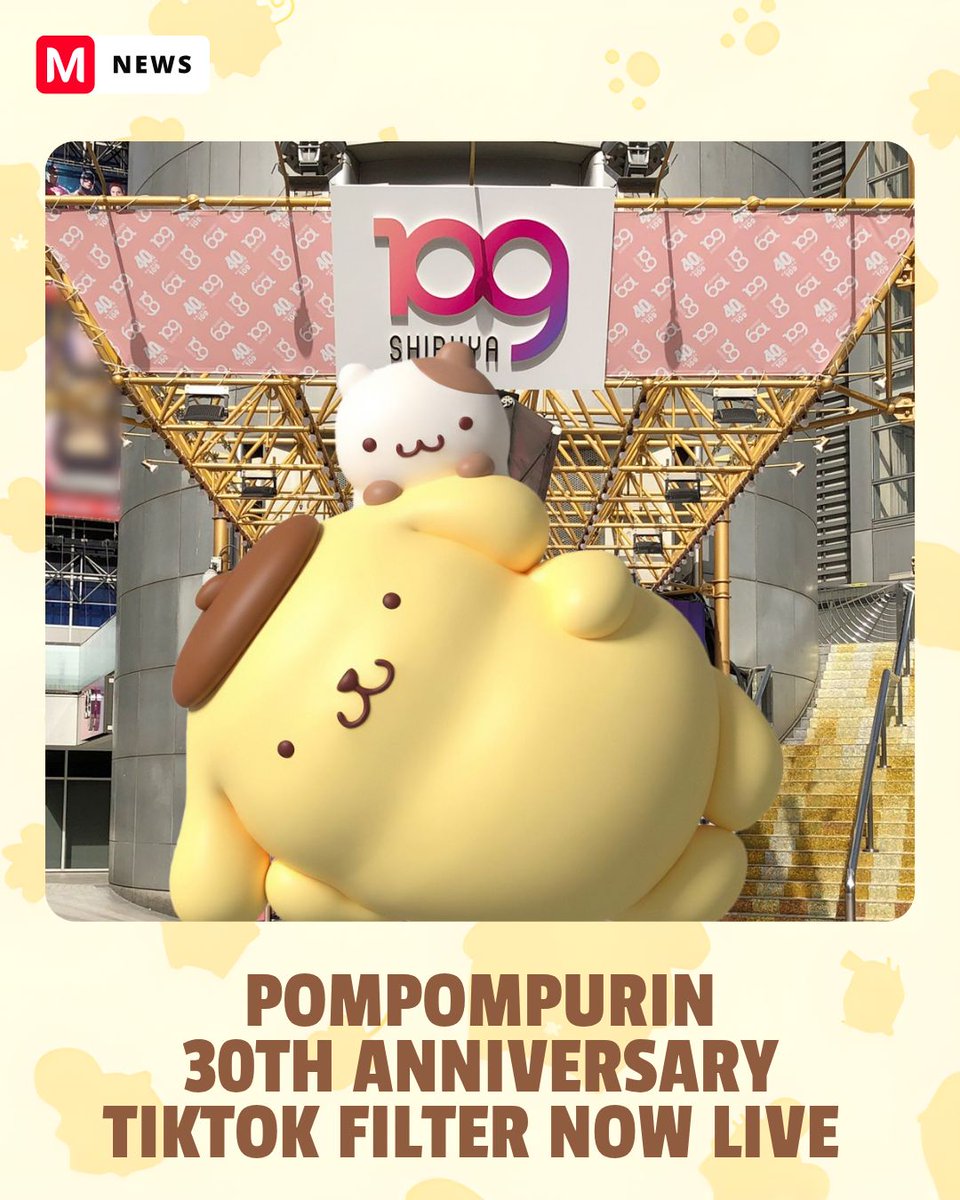 mecchaJP's tweet image. Pompompurin’s 30th Anniversary is taking over Shibuya 🍮✨
Giant displays &amp;amp; photo spots across 3 locations until 4/21—plus the TikTok AR filter is LIVE 💛 Have you tried it yet? 👀 

#Sanrio #Pompompurin #Shibuya #サンリオ