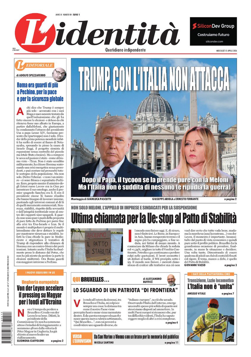 lidentita's tweet photo. 🔴TRUMP, CON L’ITALIA NON ATTACCA🔴

Hai già letto la prima pagina?

Abbonati ora👉🏼 https://t.co/jhyQmkjWv2 🗞 https://t.co/DhQZ9kRrrg