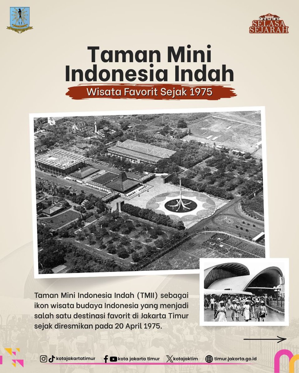 kotajaktim's tweet image. #SobatJaktim! Berangkat dari sejarahnya sejak 1975, TMII jadi salah satu destinasi yang nggak cuma seru tapi juga penuh nilai budaya Indonesia.

Kalau kamu ke sini, spot mana yang paling wajib dikunjungi? 👀✨

#JakartaTimur #TMII #SelasaSejarah 
#WisataJakarta