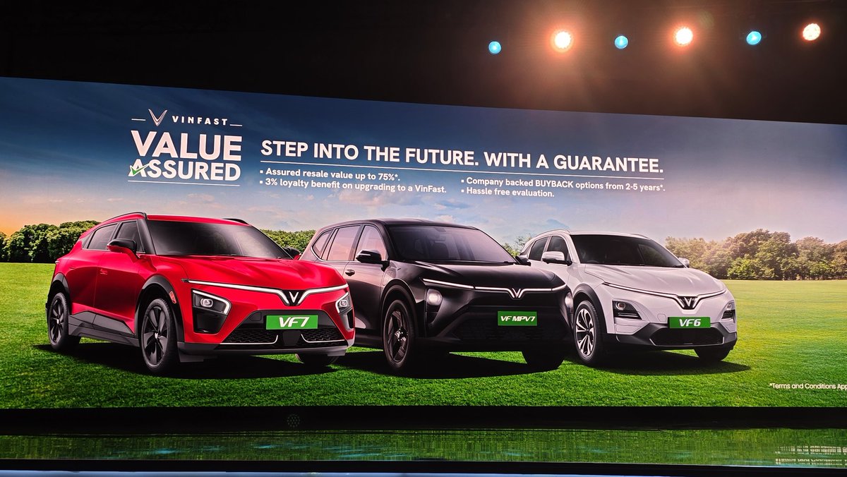 odmag's tweet image. Another big push from VinFast! “Value Assured” program now in play.

Up to 75% assured resale value, 3% loyalty benefit on upgrades, and company-backed buyback options from 2 to 5 years. Covers models like VF6, VF7 and the upcoming VF MPV.

#VinFast #EVIndia #ElectricVehicles