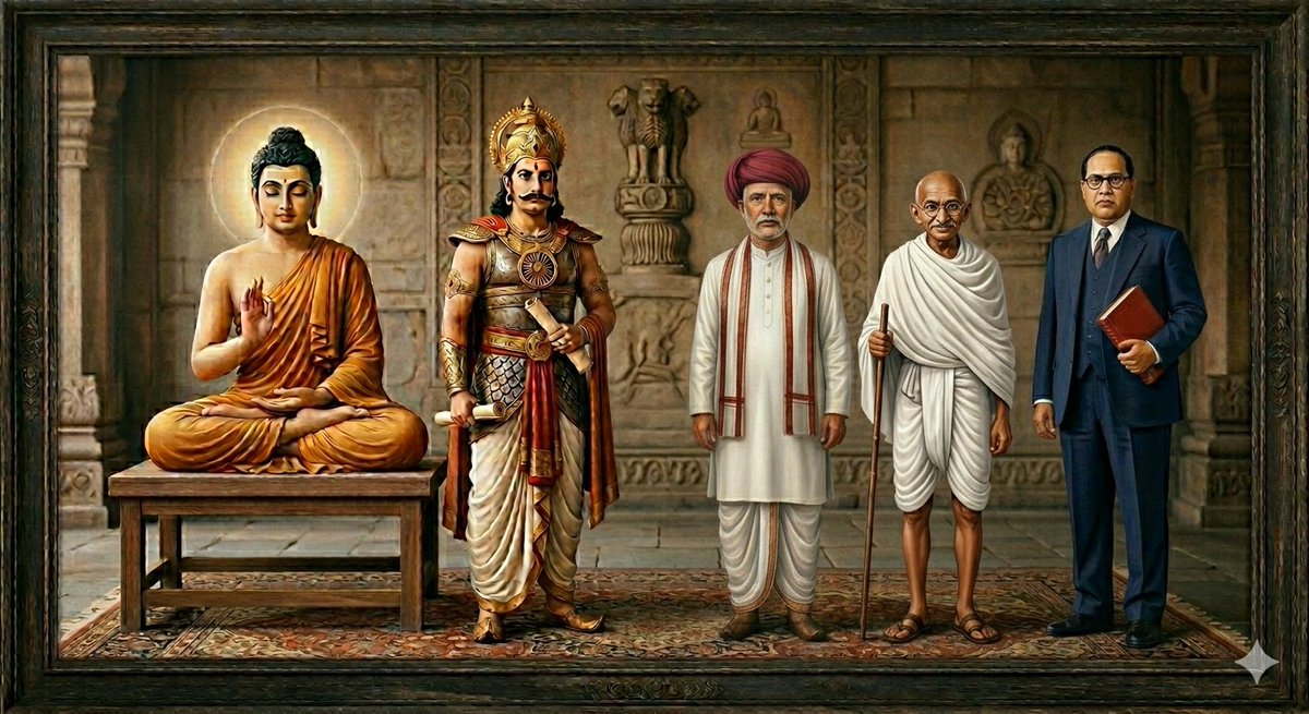 Ajaykmvimal's tweet photo. कड़वा सच! 💯
​आप अपने दिल में बुद्ध, अशोक, ज्योतिबा फुले, गाँधी और अम्बेडकर के लिए कितनी भी नफ़रत पाल लें, उन्हें कितनी भी गालियाँ दे दें... लेकिन यह इस देश की हकीकत है कि अगर आपको राजनीति करनी है, तो समाज के सामने इनके योगदानों का गुणगान करना ही पड़ेगा।
​यह इन महापुरुषों के https://t.co/xfNJXwS736