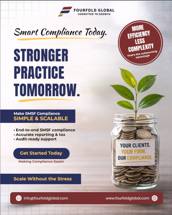 FourfoldGlobal's tweet photo. SMSF compliance, tight deadlines, stretched teams-it adds up fast.

That’s where Fourfold Global steps in.

We integrate with your systems, no disruption-just clean, reliable output.

Grow smarter, not harder.

#AccountingOutsourcing #CPAFirms https://t.co/K4ls4wpQOR