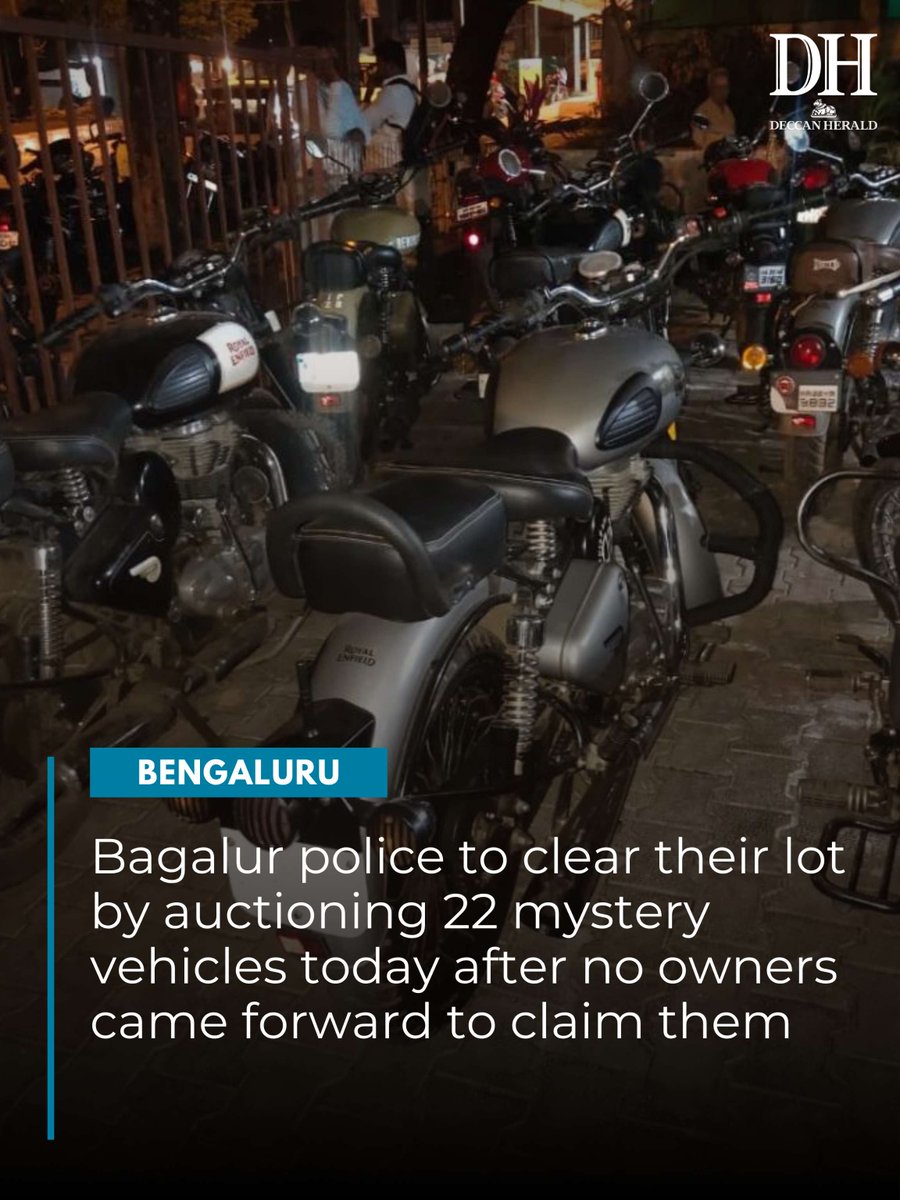 DeccanHerald's tweet image. #Bengaluru | #Bagalur police will #auction 22 seized vehicles — 19 two-wheelers and three four-wheelers — at 9 am on Wednesday. Those interested, may contact 080-28469100 or 9480801418 for details.

#Bengaluruvehicleauctions #seizedvehicles #Bengalurupolice