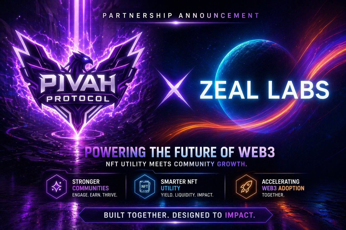 Zeallabofficial's tweet photo. Partnership Announcement 

Pivah Protocol @pivahprotocol × Zeal Labs
Bringing together NFT utility and community-powered growth to build a more rewarding Web3 ecosystem.
Empowering users. Driving engagement. Accelerating adoption.
🚀 The future of Web3 starts here.
#Web3 #NFT https://t.co/G1moRofiHN