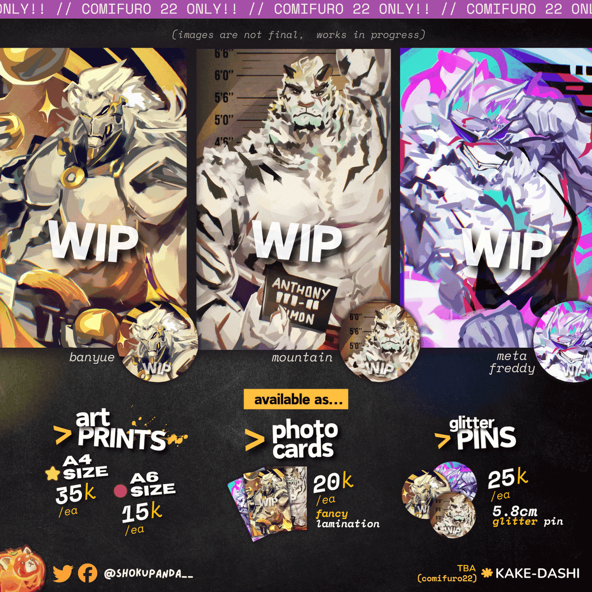 [🧡&amp;🔁appreciated!]
catalog for #comipara6 (OTS ONLY) and #comifuro22 (PO open!)

📆CF PO until April 22!🔗⬇
📍CF22 / KAKE-DASHI
📍Comipara6 @ N13-16 / Sarangsa.JRPG

⭐Arknights (Mountain, Hung, Lee)
⭐️ZZZ (Lycaon, Banyue)
⭐Fortnite (Wendell, Oscar, Kingston)
⭐&amp; More!

(1/3)