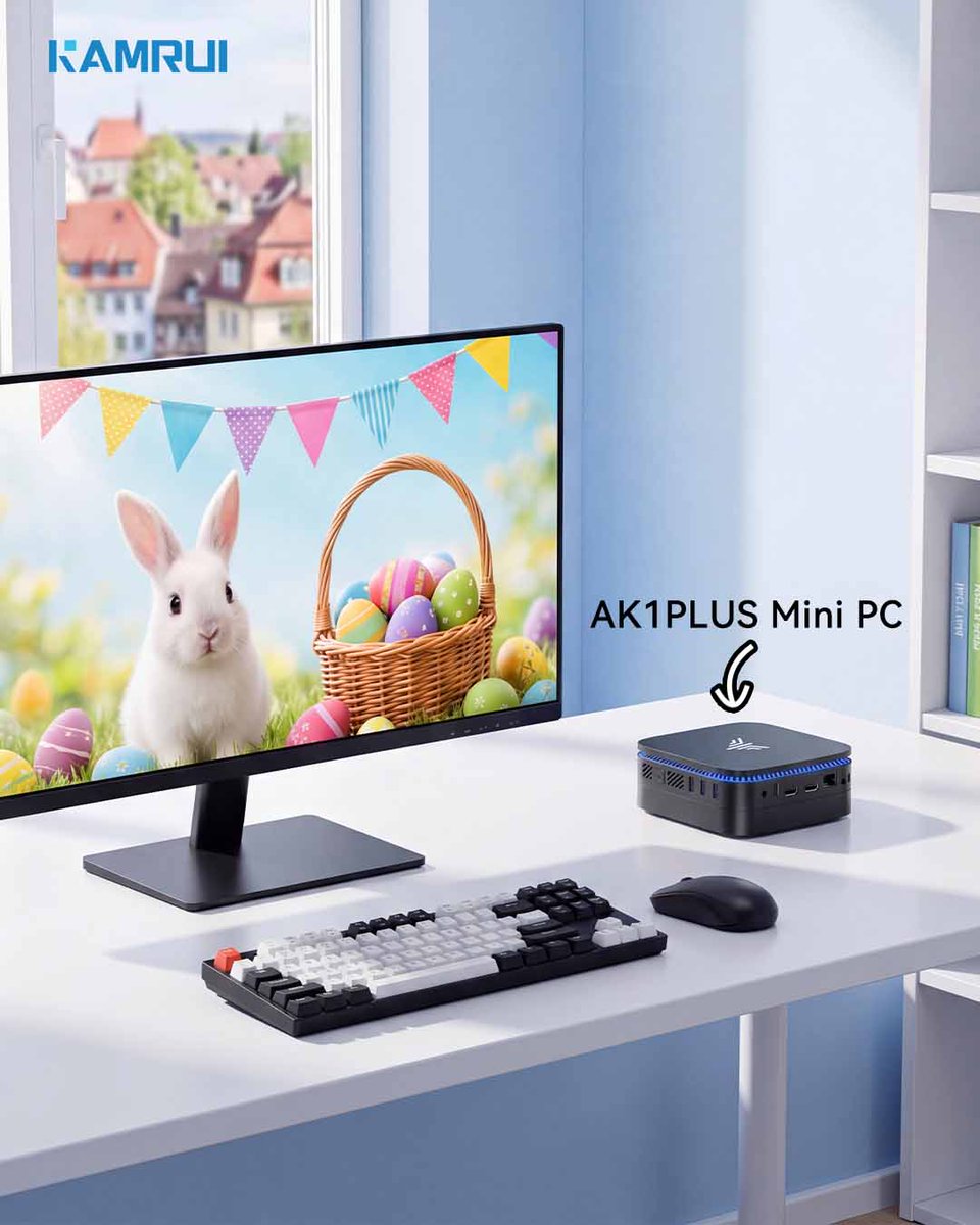 kamrui_minipc's tweet image. Whether you're enjoying a spring afternoon in a café or working in a relaxed shared space, the KAMRUI AK1PLUS Mini PC delivers a smooth and comfortable experience. ✨

👉 Check pinned post and count Easter eggs for a surprise gift 🐰🎁

#Easter2026 #EasterGifts #minipc2026