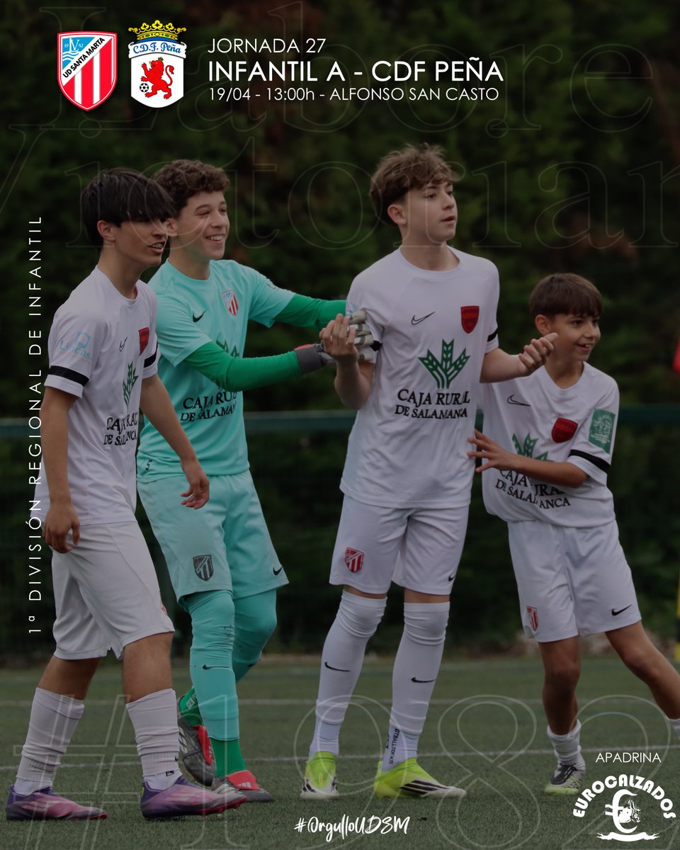UDSantaMarta's tweet photo. 🔴⚪ 𝟭ª 𝗥𝗘𝗚𝗜𝗢𝗡𝗔𝗟 𝗜𝗡𝗙𝗔𝗡𝗧𝗜𝗟

Los pupilos de @Mr_MikiGHdz buscarán una victoria que los mantenga como segundos clasificados. Recibimos al penúltimo de la tabla, al que vencimos en la ida con un contundente 0-5

@cdfpenaleon 
Domingo 19 abril - 13:00h
Alfonso San Casto 

¡Vamos con todo!

#OrgulloUDSM | #LaboreVictoriam