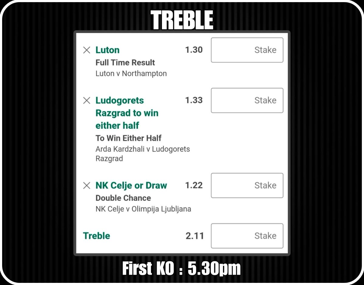 TREBLE 

@ 2.11

First KO : 5.30pm

England 🏴󠁧󠁢󠁥󠁮󠁧󠁿 
Bulgaria 🇧🇬 
Slovenia 🇸🇮