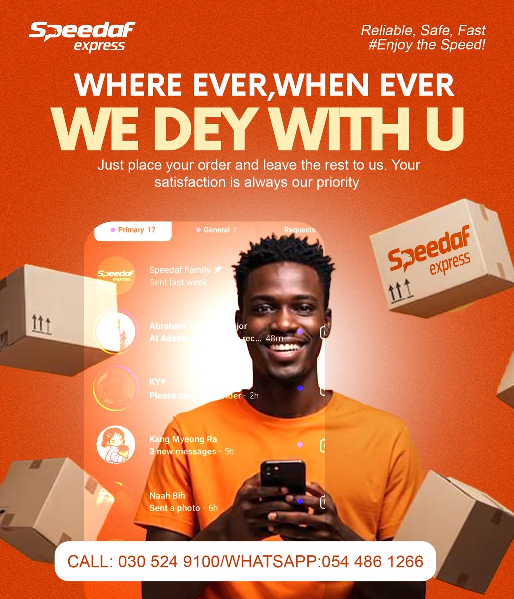 Speedafghana_'s tweet photo. Wherever. Whenever. We dey with you 📦🔥

From pickup to doorstep, Speedaf Express delivers speed, trust, and convenience right at your fingertips.

Just place your order, we’ll handle the rest. 

#EnjoyTheSpeed https://t.co/YTNjKhk3qL