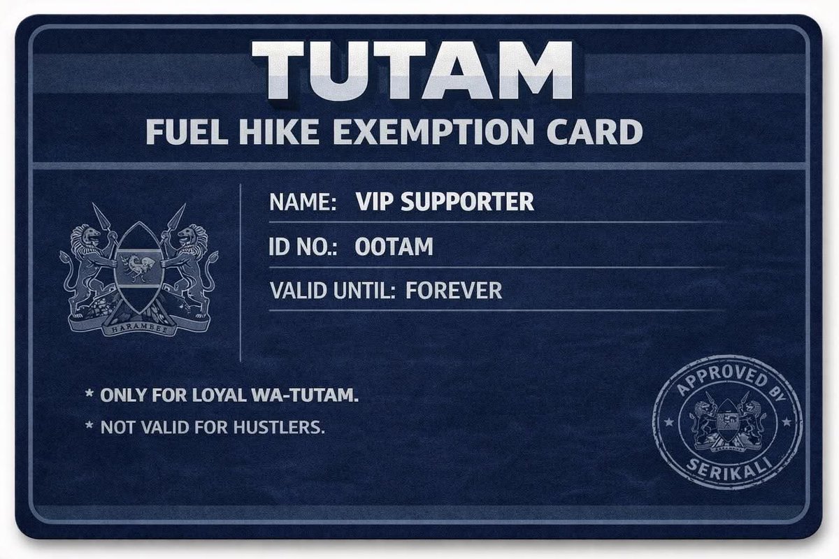 GathogoBMwangi's tweet photo. Bloggers singing Tutam have been issued with a card to use at gas stations. They wikl get petro with 145Kes as the rest of Wantam brigade suffers 206Kes. https://t.co/o9ATOi4bJv