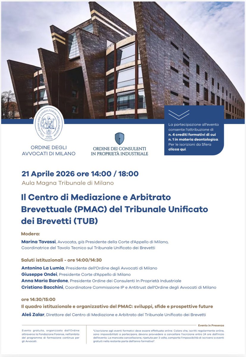 pier_fasano's tweet photo. 🇪🇺 It’s such privilege to talk about the Patent Mediation and Arbitration Centre of the Unified Patent Court in Milan Courthouse ⤵️ https://t.co/xgQKcM9tlD