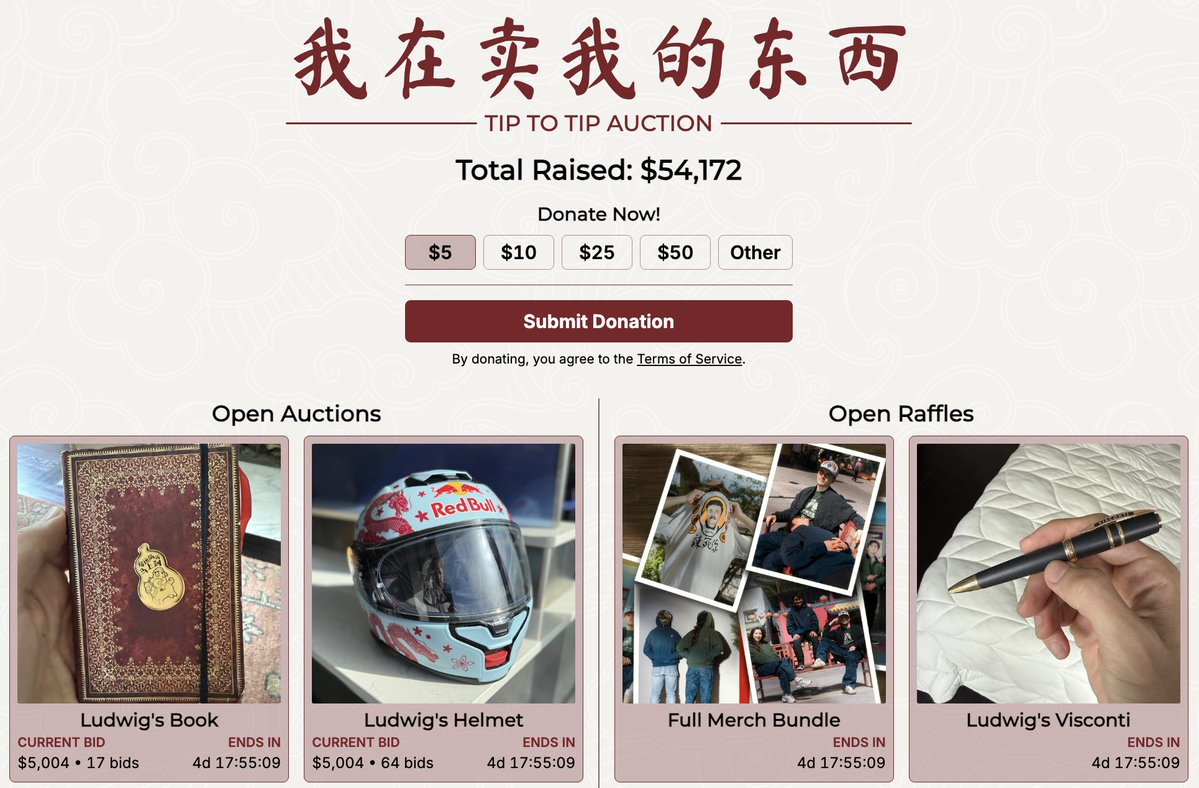 LudwigAhgren's tweet image. today we uploaded our final video for tip2tip

it's an epilogue we filmed traveling to Beijing on the nicest train I've ever been on (mostly gushing over how cool phones are)

we also setup a charity raffle/auction

we worked directly with big brother Li to pick out a few