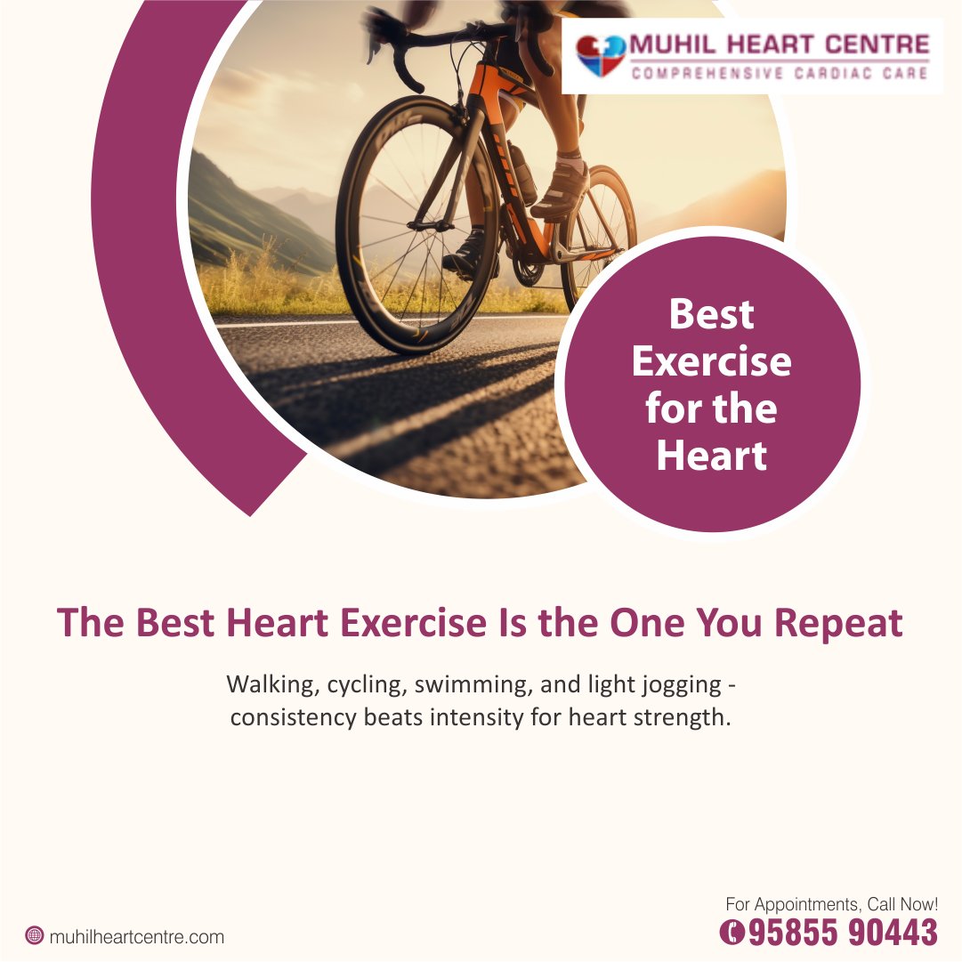 MuhilHeart_'s tweet image. The best exercise is the one you stick to. Walking, cycling, or swimming—consistency builds heart strength, improves stamina, and keeps your heart healthy for the long run.

#HeartHealth #CardioWorkout #StayActive #HealthyHeart #FitnessRoutine #DailyExercise #HeartCare
