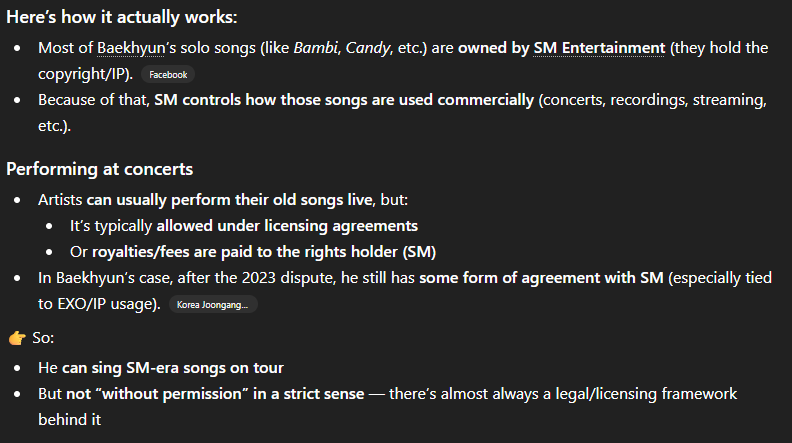 Leonx009's tweet photo. Baekhyun career is actually over, once CBX contract ends with SM later this year, He won’t be able to sing any SM songs unless SM allow it. Same with INB all his songs there belong to Cha Ga Won. That’s why he rushed a world tour in 2025 before his SM contract ends https://t.co/2DzfG3RSIH