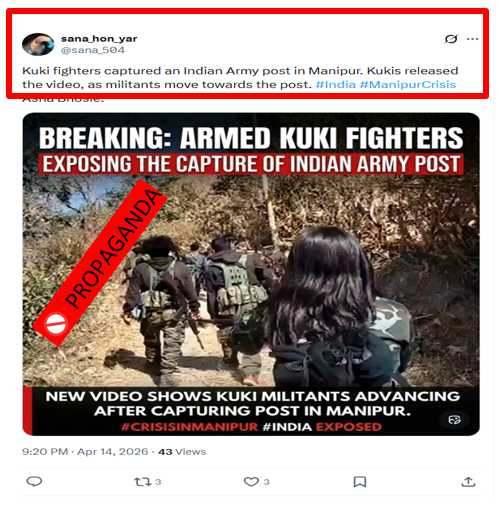 No Indian Army post has been captured in #Manipur. This video has been circulated through #Pakistani social media accounts and is completely fake and misleading. False #information is being spread.