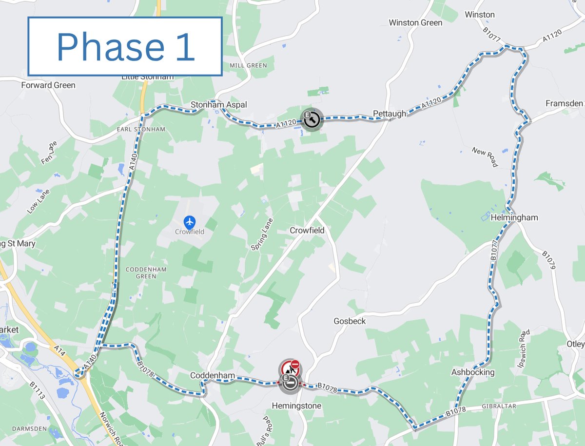 Suff_highways's tweet image. ⚠️ 𝙐𝙥𝙘𝙤𝙢𝙞𝙣𝙜 𝙬𝙤𝙧𝙠𝙨: Lower Rd and Main Rd, #Hemingstone will be closed 10am-3pm today (Wed 15 Apr) for road repairs.

The road will only need to be closed for a time during the advertised hours. Access will be maintained for residents and businesses throughout.#Suffolk