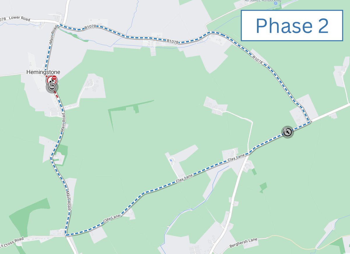 Suff_highways's tweet image. ⚠️ 𝙐𝙥𝙘𝙤𝙢𝙞𝙣𝙜 𝙬𝙤𝙧𝙠𝙨: Lower Rd and Main Rd, #Hemingstone will be closed 10am-3pm today (Wed 15 Apr) for road repairs.

The road will only need to be closed for a time during the advertised hours. Access will be maintained for residents and businesses throughout.#Suffolk