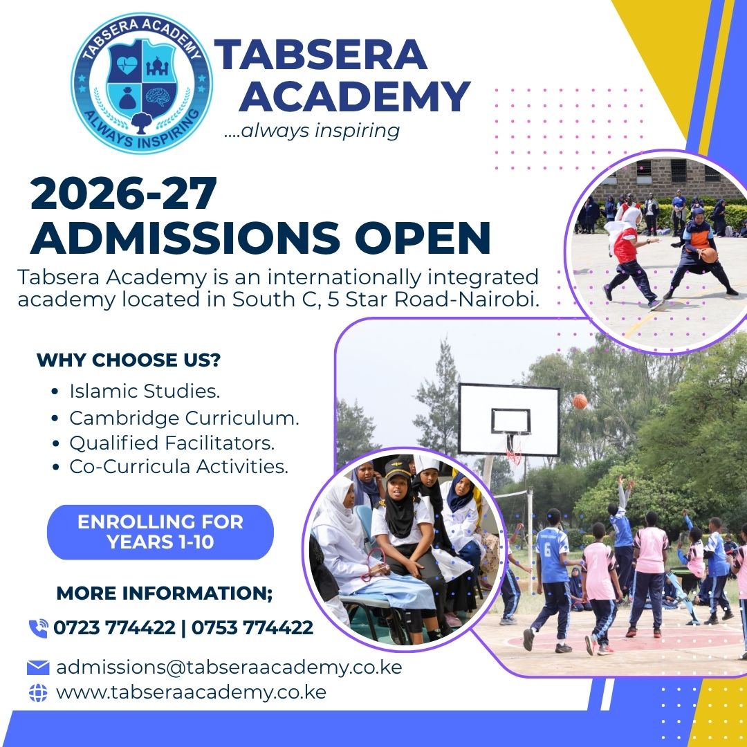 TabseraAcademy's tweet photo. 📷2026-27 Admissions Now Open.
Give your child a holistic modern education that develops mind, character, and talent.
Interviews Ongoing for Years 1-10
Call/Visit/Call Us via 0723 774422
EMAIL ID: admissions@tabseraacademy.co.ke

#muslim #Islamist  #somalia https://t.co/pfH07BM2bR